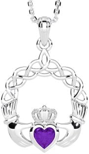 Amethyst White Gold Claddagh Necklace