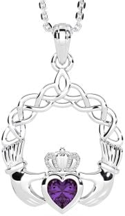 Alexandrite White Gold Claddagh Necklace