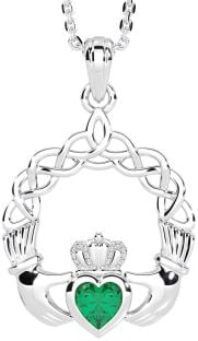 Emerald White Gold Claddagh Necklace