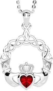 Garnet White Gold Claddagh Necklace