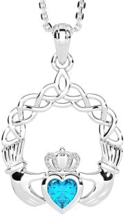 Topaz White Gold Claddagh Necklace