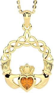 Citrine Gold Claddagh Necklace