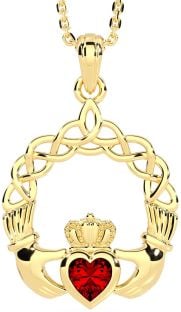 Garnet Gold Claddagh Necklace