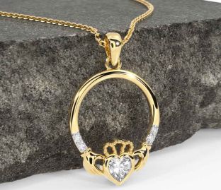 Diamond Gold Silver Claddagh Necklace