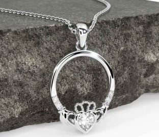 Diamond White Gold Claddagh Necklace