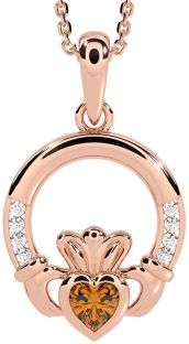 Diamante Citrino Rosa Ouro Prata Claddagh Colar