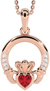 Diamond Ruby Rose Gold Silver Claddagh Necklace