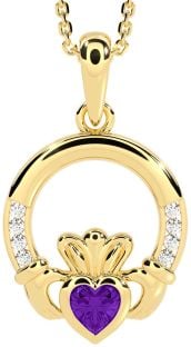 Diamond Amethyst Gold Silver Claddagh Necklace