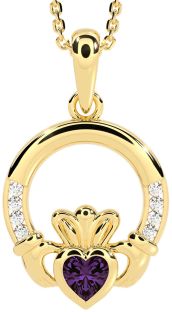 Diamond Alexandrite Gold Silver Claddagh Necklace