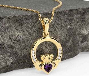 Diamond Alexandrite Gold Silver Claddagh Necklace