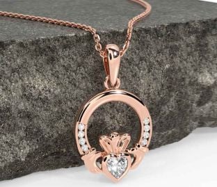 Diamond Rose Gold Claddagh Necklace