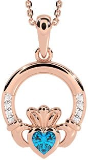 Diamond Topaz Rose Gold Claddagh Necklace