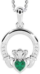 Diamante Esmeralda Prata Claddagh Colar