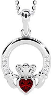 Diamant Granat Sølv Claddagh Halskæde