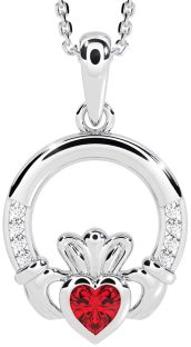 Diamond Ruby Silver Claddagh Necklace