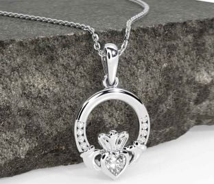 Diamond White Gold Claddagh Necklace