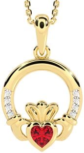 Diamond Ruby Gold Claddagh Necklace