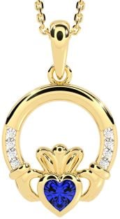 Diamond Sapphire Gold Claddagh Necklace