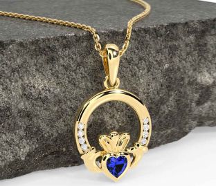 Diamond Sapphire Gold Claddagh Necklace