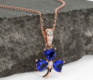 Diamond Sapphire Rose Gold Silver Shamrock Necklace