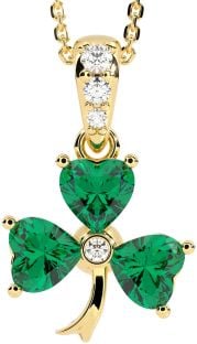 Diamond Emerald Gold Silver Shamrock Necklace