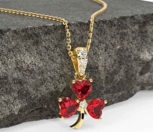 Diamond Ruby Gold Silver Shamrock Necklace