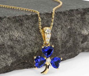 Diamond Sapphire Gold Silver Shamrock Necklace