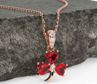 Diamond Ruby Rose Gold Shamrock Necklace