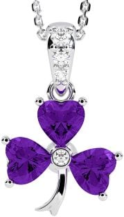 Diamond Amethyst Silver Shamrock Necklace