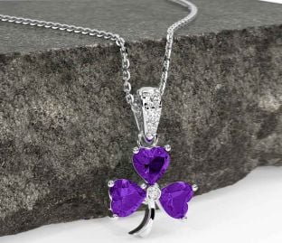 Diamond Amethyst Silver Shamrock Necklace