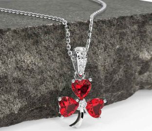 Diamond Ruby White Gold Shamrock Necklace