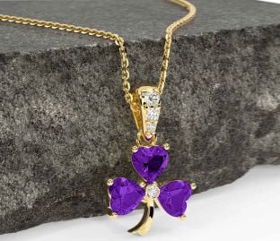 Diamond Amethyst Gold Shamrock Necklace