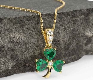 Diamond Emerald Gold Shamrock Necklace