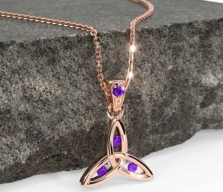 Amethyst Rose Gold Silver Celtic Trinity Knot Necklace