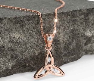 Diamond Rose Gold Silver Celtic Trinity Knot Necklace