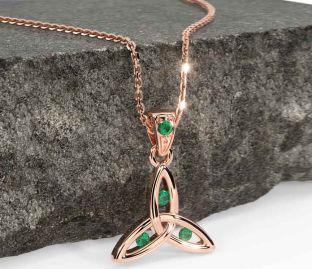 Emerald Rose Gold Silver Celtic Trinity Knot Necklace