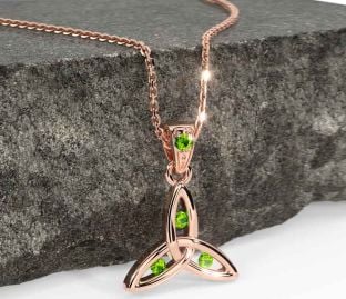 Peridot Rose Gold Silver Celtic Trinity Knot Necklace