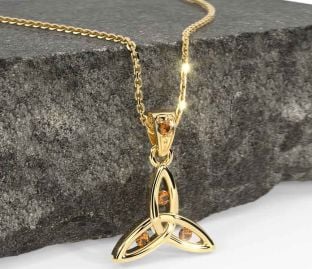 Citrine Gold Silver Celtic Trinity Knot Necklace