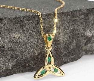 Emerald Gold Silver Celtic Trinity Knot Necklace