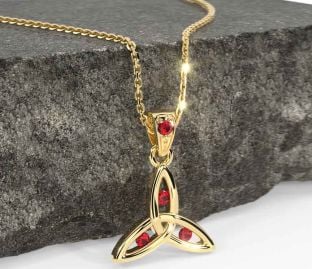 Ruby Gold Silver Celtic Trinity Knot Necklace