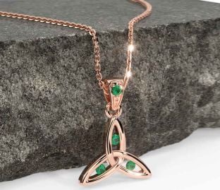Emerald Rose Gold Celtic Trinity Knot Necklace