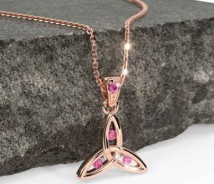 Pink Tourmaline Rose Gold Celtic Trinity Knot Necklace