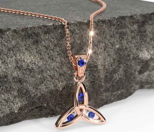 Sapphire Rose Gold Celtic Trinity Knot Necklace