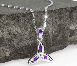 Amethyst Silver Celtic Trinity Knot Necklace
