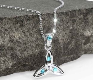 Aquamarine Silver Celtic Trinity Knot Necklace