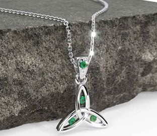 Emerald Silver Celtic Trinity Knot Necklace