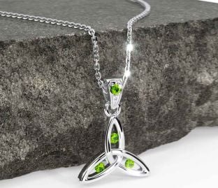 Peridot Silver Celtic Trinity Knot Necklace