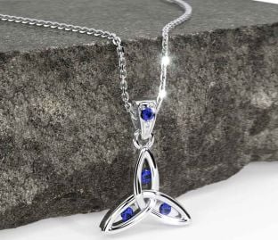 Sapphire Silver Celtic Trinity Knot Necklace