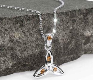 Citrine White Gold Celtic Trinity Knot Necklace