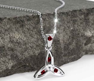 Garnet White Gold Celtic Trinity Knot Necklace